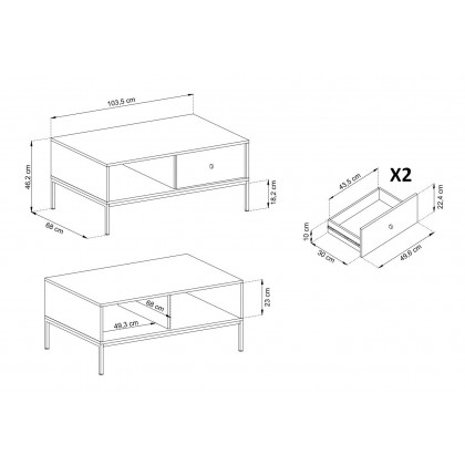Стіл журнальний Perfect Home Моно / Mono з 2 шухлядами та золотими ніжками ML104 Беж пісочний