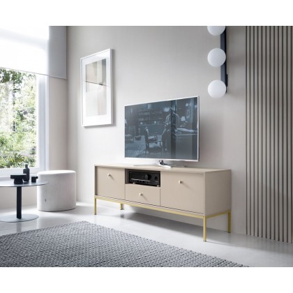 Тумба под телевизор Perfect Home Моно/Mono 2-дверная с 1 ящиком и золотыми ножками MRTV154 Беж песочный