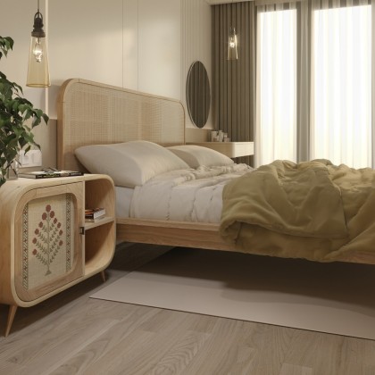 Прикроватная тумба натуральная Teneta XL с вышивкой красная калина
