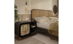 Приліжкова тумба чорна Teneta XL з вишивкою павичі