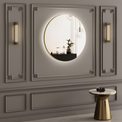 Круглое зеркало в металлической раме с LED-подсветкой Fletcher Brass Iron Mirror