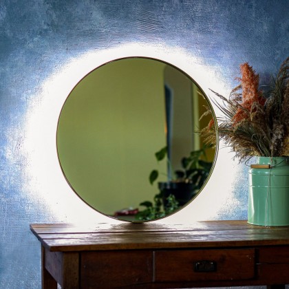 Круглое зеркало в металлической раме с LED-подсветкой Fletcher Brass Iron Mirror