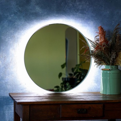 Кругле дзеркало в металевій рамі з LED-підсвіткою Fletcher White Iron Mirror