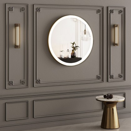 Круглое зеркало в металлической раме с LED-подсветкой Yamato Brass Iron Mirror