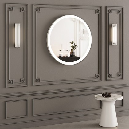 Круглое зеркало в металлической раме с LED-подсветкой Yamato White Iron Mirror